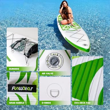 FunWater Inflatable 10'6×33"×6" Ultra-Light (17.6lbs) SUP for All Skill Levels Everything Included with Stand Up Paddle Board, Adj Floating Paddles, Pump, ISUP Travel Backpack, Leash,Waterproof Bag - Image 3