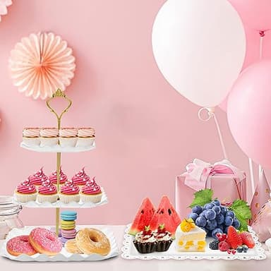 PinCute 5 Pcs Dessert Table Display Set - 2 X Cupcake Stand Holder/Cup Cake Tier Tower & 3 X Serving Tray Combo for Tea Party, Birthday, Baby Shower (Wave Square) - Image 6