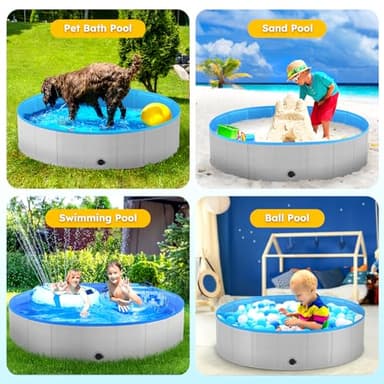 Niubya Foldable Round Dog Pool, Collapsible Hard Plastic Dog Swimming Pool, Portable Bath Tub for Pets Dogs and Cats, Pet Wading Pool for Indoor and Outdoor, 72 x 12 Inches - Image 6