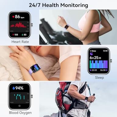 Smart Watch for Men Women, Alexa Built-in Fitness Tracker with Call Function & 1.83" HD Touchscreen, Heart Rate/Sleep Monitor, 100 Sport Modes, IP68 Waterproof, iOS Android Compatible (Purple) - Image 3