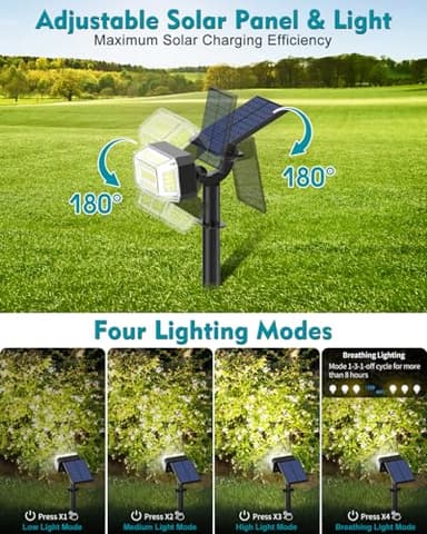 Kipeini 102 LEDs Solar Spot Lights Outdoor, [ 4 Modes/8 Pack] Solar Spotlights Waterproof IP65, Adjustable Light & Panel Landscape Flood Powered Lights for Yard Garden Pathway Wall (Cool White) - Image 3