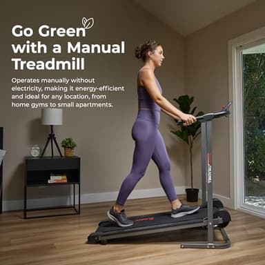Sunny Health & Fitness Smart Manual Walking Treadmill, 300 LB Weight Capacity, Non-Electric, Fixed Incline, Compact & Foldable, Digital Monitor, Bluetooth Connection with SunnyFit App - SF-T1407SMART - Image 2