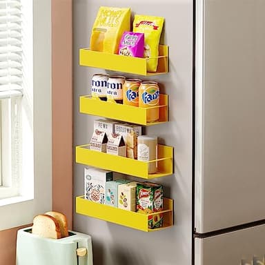 Vetacsion 4 Pack Moveable Fridge Magnetic Spice Racks,Metal Yellow - Image 7