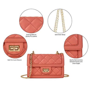 SG SUGU Small Quilted Crossbody Bag, Trendy Designer Shoulder Bag, Phone Wallet Purse for Women (Coral) - Image 5