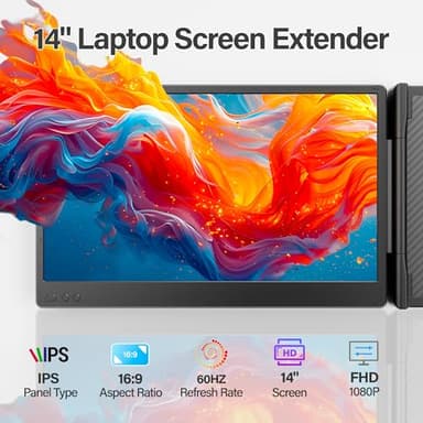 2025 New Upgraded Laptop Screen Extender Portable Monitor, 1080P FHD IPS Screen, Monitor Extender for Laptop, Fit for 13-17" Laptops, Plug & Play Compatiable with Windows/Mac/Android/Switch (14 inch) - Image 2