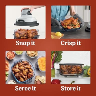 Ninja Crispi 3-in-1 Portable Cooking System-1500W Compact Air Fryer, 4 QT Borosilicate Glass, Lid, Crisper Plate, Oil-Free Frying, Easy Storage, Cook, Serve & Store -White (Renewed) - Image 6