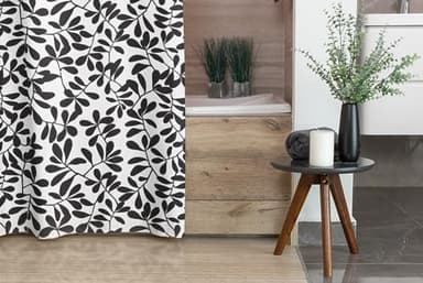 Worthwhile Goods Black and White Leaf Print Shower Curtain, B&W Minimal Floral Botanical Modern Fabric Shower Curtain 72x72 Inches (Leaves) - Image 6