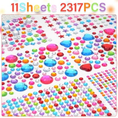 11 Sheet Gem Stickers, 2317Pcs Gem Stickers for Crafts, Self-Adhesive Rhinestone Jewel Sticker Assorted Shapes Multicolor Jewels Bling Gems Sticker for DIY, Scrapbooking,Card Making, Craft(1 Set) - Image 2