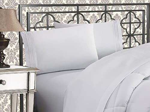 Elegant Comfort Luxurious 1500 Premium Hotel Quality Microfiber Three Line Embroidered Softest 4-Piece Bed Sheet Set, Wrinkle and Fade Resistant, King, White - Image 1