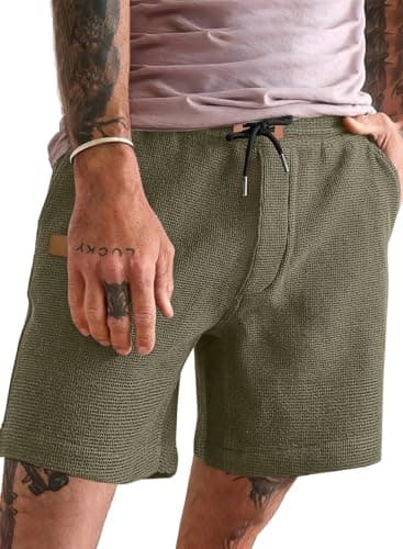 JMIERR Men's 7 Inch SweatShorts Casual Elastic Waist Waffle Jogger Workout Shorts Summer Beach Lounge Shorts with Pockets, M, Green - Image 1