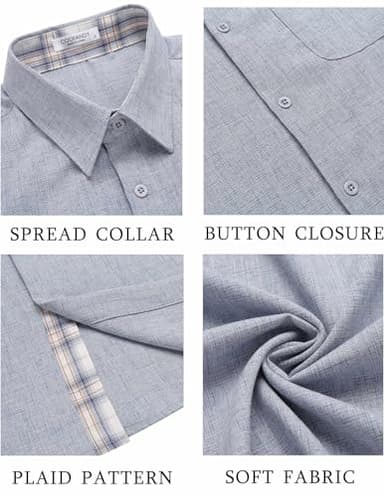 COOFANDY Men's Short Sleeve Shirts Casual Button Down Summer Beach Shirt Light Denim Blue - Image 5