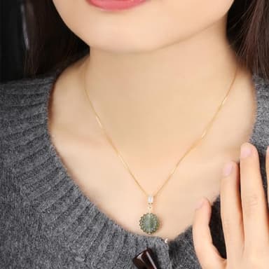 LOOYUUPEE Natural Hetian Jade Necklace for Women, Daisy Pendant Necklace Delicate Temperament Necklace Choker Pendant Jewelry Necklace Handmade Jewelry (S925 Sterling Silver Gold Plated) - Image 4