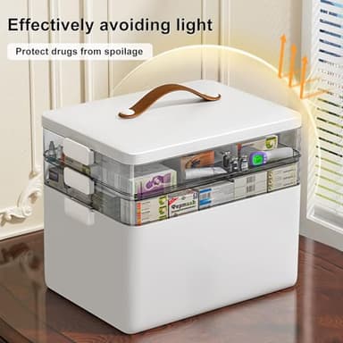 CTIME 3-Tier Medicine Organizer - Portable Medicine Cabinet with Leather Handle, Empty First Aid Kit for Home - Image 3
