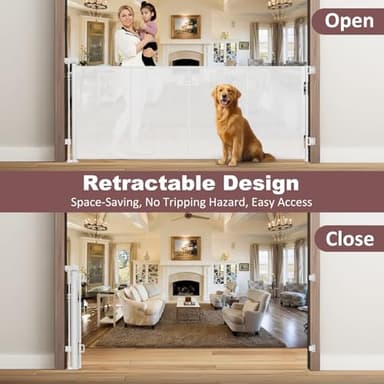 Reinforced 41 Inch Extra Tall Retractable Dog Gate 80 Inch Extra Wide Baby Gate with Support Rods – Prevents Crawling Under, Indoor Extra Tall Retractable Baby Gates Outdoor Extra Tall Pet Gate, White - Image 4
