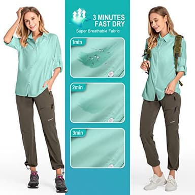 Women's UPF 50 Long Sleeve Sun Protection Shirts Quick Dry Outdoor Fishing Hiking Travel Shirt (5019 Green, Medium) - Image 5