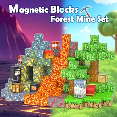 Magnetic Blocks - Build Mine Magnet World Forest Mine Set Magnet Building Blocks Kids Toys for 3+ Year Old Boys & Girls 1'' Magnetic Cubes STEM Sensory Building Toys Kids Game Xmas Gifts - Image 2