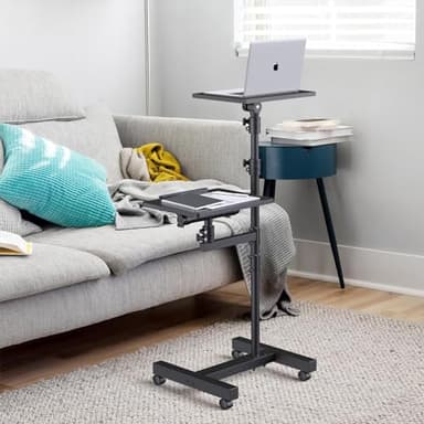 Facilife 2 Shelves Projector Stand Tripod, Height Adjustable Max 64", Mobile Laptop Cart on Wheels Projector Tripod Stand, Overbed Table with Wheels, Rolling Laptop Floor Stand for Couch - Image 7