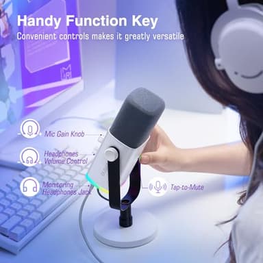 FIFINE XLR/USB Gaming Microphone for Streaming Podcasting, PC Computer RGB Mic, with Gain Knob, Mute Button, Monitoring Jack, Gamer Mic for Recording Video Creation-AmpliGame AM8 White - Image 5