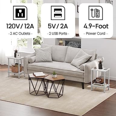 TUTOTAK End Table with Charging Station, Set of 2, Small Side Table with Outlets, Nightstand Bedside Table, 2-Tier Storage Shelf for Small Space, Living Room, Bedroom White TB01BW041 - Image 8