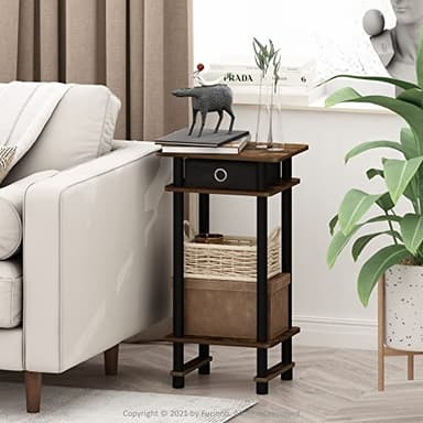 Furinno Turn-N-Tube Tall End Side Night Stand/Bedside Table with Bin Drawer, 1-Pack, Amber Pine/Black/Black - Image 2