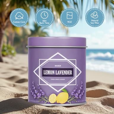 Lemon Lavender Candle, Candles for Home Scented, 9 oz Soy Wax Candle Gift for Women Men, Aromatherapy Tin Jar Candle - Image 4