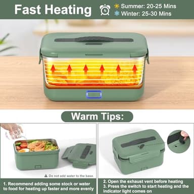 Vabaso Electric Heated Lunch Box for Adults, 100W Portable Food Warmer for Car/Truck Home/Work, Heating Lunchbox with 1.8L/61oz Stainless Steel Container, 12V/24V/110V - Image 4