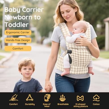 Baby Carrier Newborn to Toddler- Ergonomic,Cozy and Lightweight Infant Carrier for 7-40lbs,3 Carry Positions Newborn Carrier,Houndstooth - Image 2