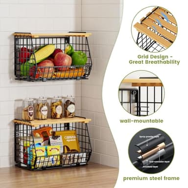GGIU Wire Fruit Basket for Kitchen Storage: Hanging and Counter Basket for Vegetable Produce - Potato and Onion Storage for Pantry 3 Pack - Image 4