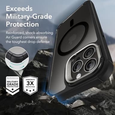 ESR for iPhone 15 Pro Max Case with Stand, Compatible with MagSafe, Full-Body Military-Grade Drop Proof Case with Built-in 9H+ Tempered Glass Screen Protector, Armor Series, Clear Black - Image 5