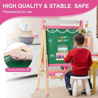 Easel for Kids Toys,Adjustable Wooden Toddler Art Easels, Girls Toys for Ages 5-7,8-13,Magnetic Dry Eraser White Board and Chalk Board with Art Supplies,Kid Easel 4 5 6 7 8 9 10 Year Old Girl Gifts - Image 5