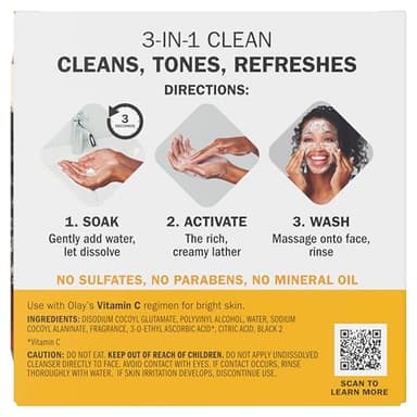 Olay Face Wash, Vitamin C Cleansing Melts, Daily Use Gentle Cleanser, For All Skin Types, Travel Size, Soft Citrus Scent, Water-Activated to Clean, Tone, and Refresh, 64ct (2 Pack x 32ct) - Image 11