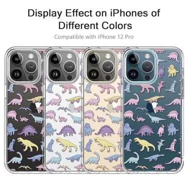 bicol for iPhone 12 Pro Case with Screen Protector and Camera Lens Protector - Fashionable Flower Floral Designs for Women Girls - Shockproof Acrylic Clear Phone Cover 6.1" - Cute Dinosaurs - Image 5