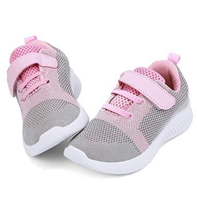 nerteo Toddler Girls Shoes Kids Comfort Walking Shoes Cute Tennis Running Sneakers Light Grey/Pink 8 M US Toddler - Image 1