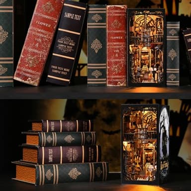 ETKVR Book Nook Kit, Book Nook Kits for Adults DIY Booknook Model Build, DIY 3D Wooden Puzzle Bookend Booknook Bookshelf Insert Miniature Dollhouse Kit for Home Decoration - Image 6