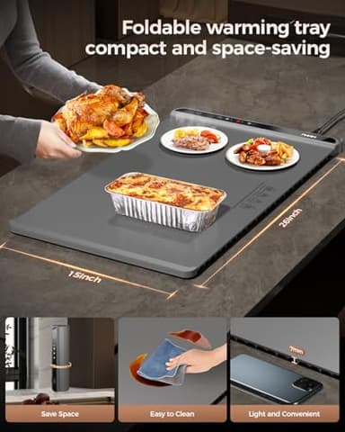 Warming Mat for Food,Food Warming Mat,Electric Warming Tray for Buffets Party and Home Daily Use,Heating Fastly in 10s,Portable Design,Timed Function for Your Family. - Image 3