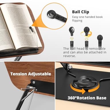 SupeDesk Book Stand for Reading, Adjustable Book Holder with 360° Rotating Bases, Foldable Designs, and Elastic Clips, Multifunctional Display Stand for Recipe, Cookbooks, Magazines, Tablets, Laptops - Image 5