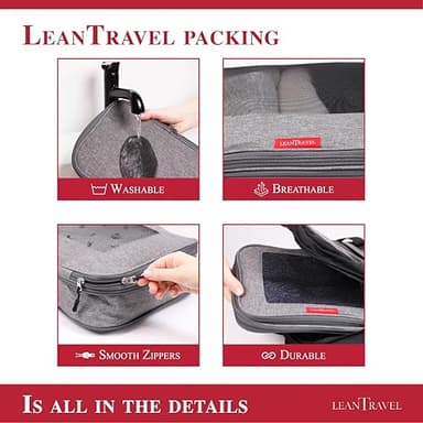 LeanTravel Compression Packing Cubes for Travel Organizers with Double Zipper (6-Pack (2L+2M+2S), Grey) - Image 9