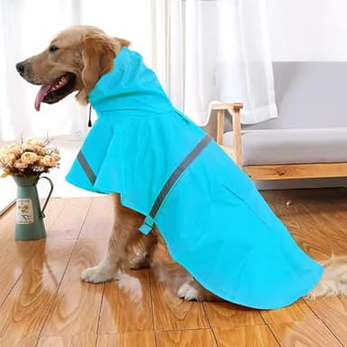 NACOCO Large Dog Raincoat Adjustable Pet Water Proof Clothes Lightweight Rain Jacket Poncho Hoodies with Strip Reflective (M, Lake Blue) - Image 3
