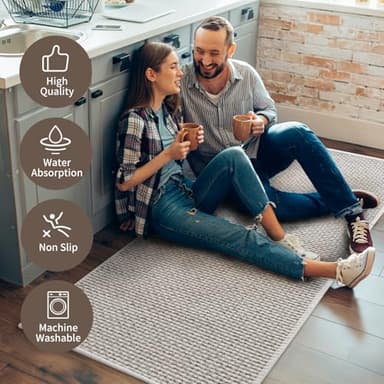 AMOAMI Kitchen Mats for Floor, Kitchen Rugs Non Slip Machine Washable, Kitchen Runner Rugs Non Skid Super Absorbent Dirt Resist in Front of Sink Standing Mat, 20"x32" Light Grey - Image 3