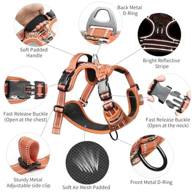 Timos Dog Harness for Large Dogs, No Pull Service Vest with Reflective Strips and Control Handle,No Choke Dog Harness with 2 Metal Rings for Easy Walking,Outdoor Training,Flower Orange, L - Image 3