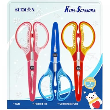 SLEMOON 7" Kids Scissors - Pointed Tip Right/Left Scissors with Protective Cover, Soft ABS Grips & Stainless Steel Blades, Ultra Durable for Classroom, Homeschool, Daily Use (3-Pack) - Image 6