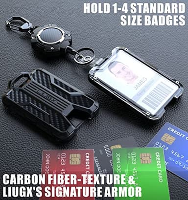 LIUGX Retractable Badge Holders, Heavy Duty Carabiner Keychain,Durable ID Card Holder (Holds 4 Cards), Carbon Fiber-Texture, with 31.5”Badge Reel Key Chain, 10,000+ Rebound, Silver-Black - Image 5