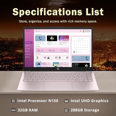 HP Stream 14" HD BrightView Laptop, Intel Processor N150, 32GB RAM, 288GB Storage (128GB UFS + 160GB SSD Docking Station Set), Intel Graphics, HD Webcam, Wi-Fi, 1 Year Office 365, Win 11 S, Pink - Image 3