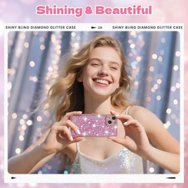 FABSPARK Case for iPhone 15 Plus,Glitter Crystal Diamond Rhinestones Sequin Shiny Bling Sparkly Glossy Luxury Electroplated Case,Aesthetic Cute Full Protection for iPhone 15 Plus,Pink - Image 4