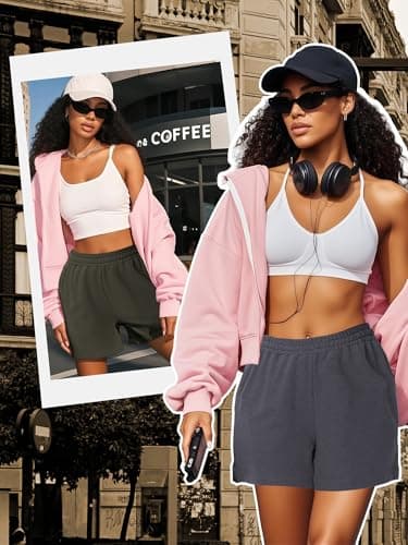 Locoowai 3 Pcs Women's Sweat Shorts, High Waisted Drawstring Athletic Shorts with Pockets Casual Comfy Running Shorts (Black, Army Green, Dark Gray,X-Large) - Image 2