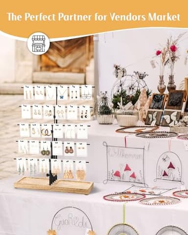 HULISEN Earring Display for Vendors, Adjustable Height Earring Display Stands for Selling, Jewelry Display for Earring Card, Earring Rack Display Holder with Tray, 30 Hooks, Carbonized Brown - Image 6