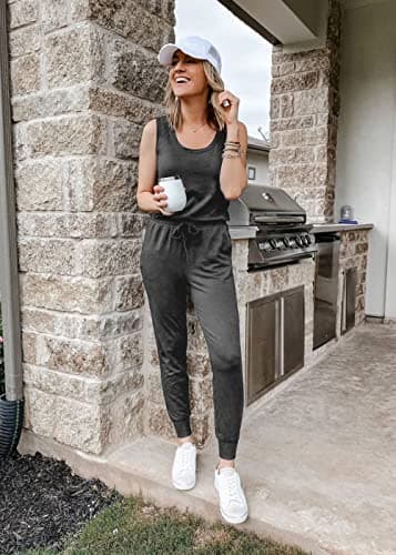 PRETTYGARDEN Women's Two Piece Outfit Sets Casual Summer Sleeveless Crewneck Tops and Sweatpants Active Tracksuit Lounge Wear (Dark Grey,Small) - Image 5