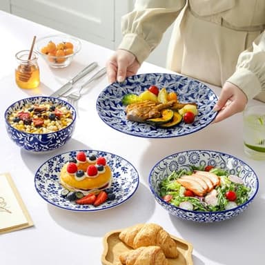 vancasso SELENE Plates and Bowls Set for 6, 24 Pieces Dinnerware Sets, Mircowave and Dishwasher Safe Dishes Set, Porcelain Blue Dinnerware - Image 5