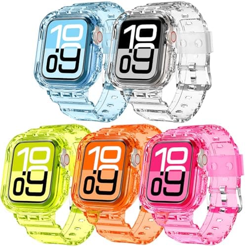 DABAOZA 5 Packs Compatible for Clear Apple Watch Band 41mm 40mm 38mm, Jelly Crystal Women Men TPU Strap for iWatch Series 11 10 9 8 7 6 SE 5 4 3 2 1 Ultra 3 2 (41/40/38, Neon Series) - Image 1