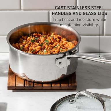 T-fal Pro Tri-Ply Stainless Steel Cookware Set 13 Piece, Induction Compatible Oven Safe 500F, Lids 350F, Fast & Even Heat, Professional Quality & Durability, Pots and Pans Set, Dishwasher Safe, Silver - Image 5